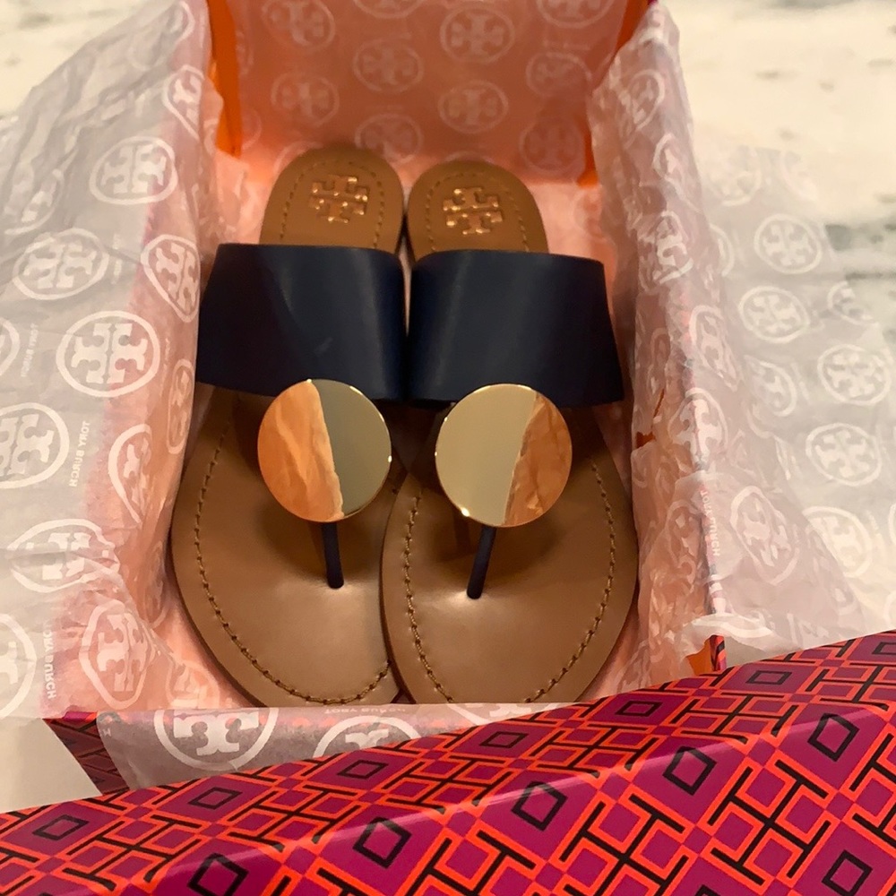 Tory Burch Navy & Gold leather sandal